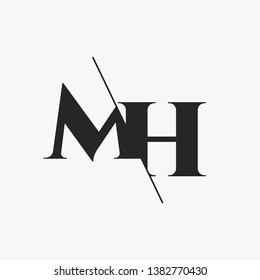 Initial Letter MH Monogram Sliced. Modern logo template isolated on gray background