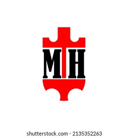 Initial letter MH red crown shield simple logo. Minimal and unique.