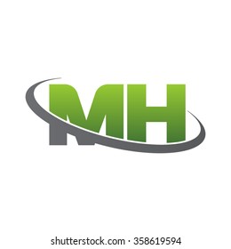 initial letter MH swoosh ring company logo green gray

