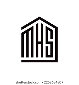 Plantilla de logotipo de la casa MHS de la carta inicial. Inicializa el diseño de concepto de tres letras para su marca o identidad de empresa