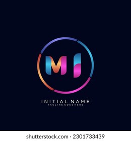 Letra inicial curvo MI logotipo redondeado, gradiente brillante brillante brillante brillante brillante 