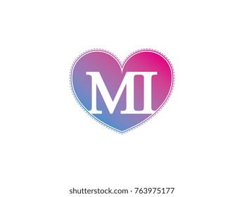 the initial letter MI in the heart symbol as a logo, sign and decoration