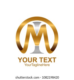 Initial letter MI or IM  logo template colored silver gold circle design for business and company identity
