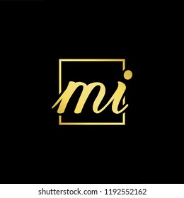 Initial letter MI IM minimalist art monogram shape logo, gold color on black background