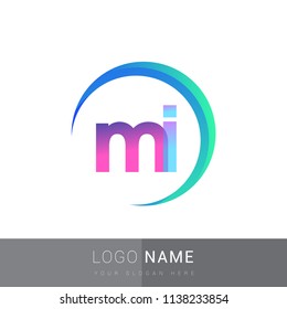 initial letter MI logotype company name, coloreful and swoosh design. vector logo for business and company identity.
