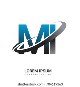 initial letter MI logotype company name colored blue and grey swoosh design. logo design for business and company identity.