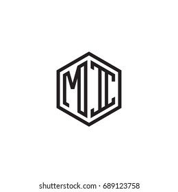 Initial letter MI, minimalist line art monogram hexagon logo, black color