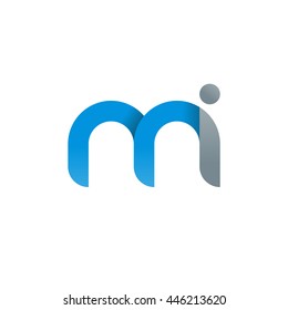 initial letter mi modern linked circle round lowercase logo blue gray