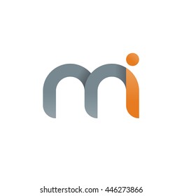 initial letter mi modern linked circle round lowercase logo orange gray