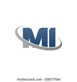 initial letter MI swoosh ring company logo blue gray