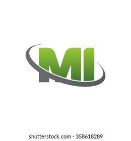 initial letter MI swoosh ring company logo green gray

