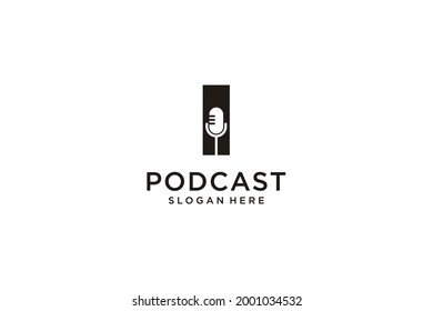 letra inicial I con micrófono modelo de diseño de logotipo de podcast vector