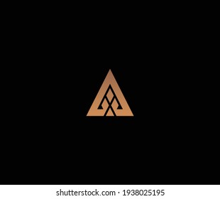 Initial letter A minimalist art logo, gold color on black background. - Vector