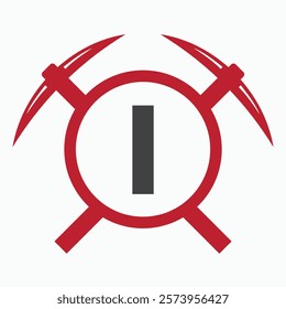Initial Letter I Mining Logo Combine With Pickaxe Symbol Vector Template