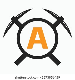 Initial Letter A Mining Logo Combine With Pickaxe Symbol Vector Template