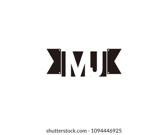 Initial letter mj black ribbon logo design