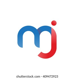 initial letter mj linked round lowercase logo blue red