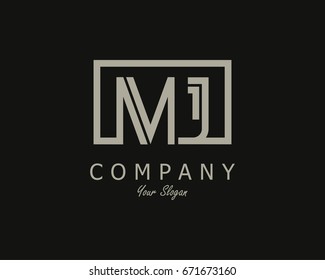 Initial Letter MJ Logo Design Template With Box