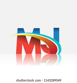 initial letter MJ logotype company name colored red and blue and swoosh design. vector logo for business and company identity.
