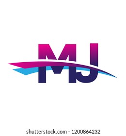initial letter MJ logotype company name colored blue and magenta swoosh design. vector logo for business and company
