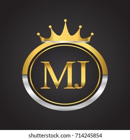 initial letter MJ logotype company name with oval shape and crown, gold and silver color. vector logo for business and company identity.