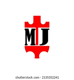 Letra inicial MJ escudo de la corona roja simple logo. Mínimo y único.