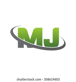 initial letter MJ swoosh ring company logo green gray

