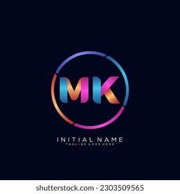 Initial letter MK curve rounded logo, gradient vibrant colorful glossy 