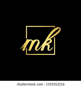 Initial letter MK KM minimalist art monogram shape logo, gold color on black background