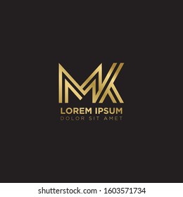 Initial Letter MK linked uppercase overlap modern gold logo vector design template. Suitable for business, consulting group company.