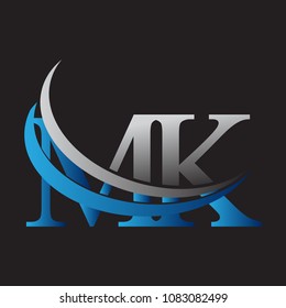 initial letter MK logotype company name colored blue and grey swoosh design. vector logo for business and company identity.