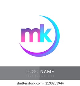 initial letter MK logotype company name, coloreful and swoosh design. vector logo for business and company identity.