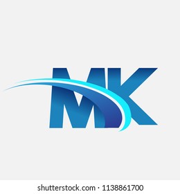 initial letter MK logotype company name colored blue and swoosh design. vector logo for business and company identity.
