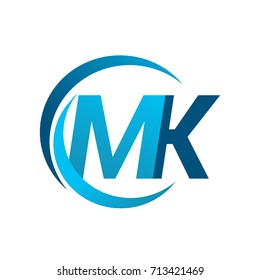 initial letter MK logotype company name blue circle and swoosh design. vector logo for business and company identity.