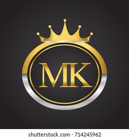 initial letter MK logotype company name with oval shape and crown, gold and silver color. vector logo for business and company identity.