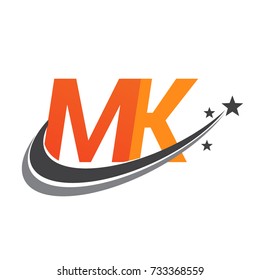 initial letter MK logotype company name colored orange and grey swoosh star design. vector logo for business and company identity.