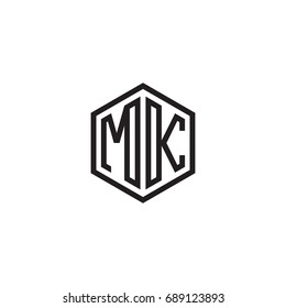 Initial letter MK, minimalist line art monogram hexagon logo, black color