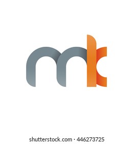 initial letter mk modern linked circle round lowercase logo orange gray