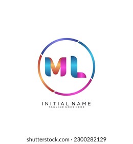 Initial letter ML curve rounded logo, gradient vibrant colorful glossy 