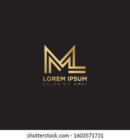 Initial Letter ML linked uppercase overlap modern gold logo vector design template. Suitable for business, consulting group company.