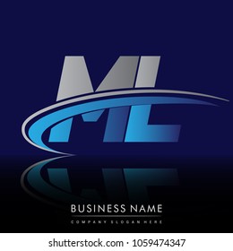 initial letter ML logotype company name colored blue and grey swoosh design. vector logo for business and company identity.