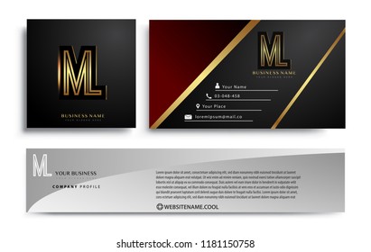 initial letter ML logotype company name colored gold elegant design. Vector sets for business identity on black background.