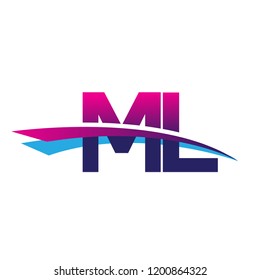 initial letter ML logotype company name colored blue and magenta swoosh design. vector logo for business and company