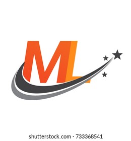 initial letter ML logotype company name colored orange and grey swoosh star design. vector logo for business and company identity.