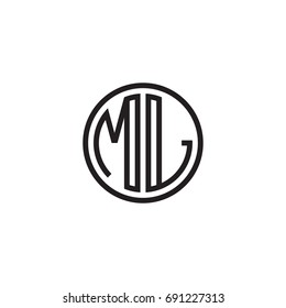 Initial letter ML, minimalist line art monogram circle logo, black color