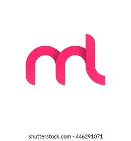 initial letter ml modern linked circle round lowercase logo pink