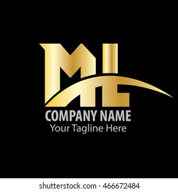 Initial Letter ML With Swoosh Logo Gold