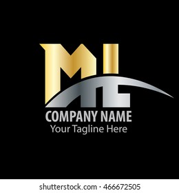 Initial Letter ML With Swoosh Logo Gold Silver