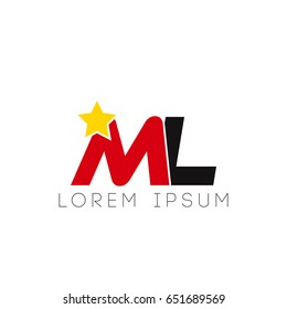 Initial letter ml yellow star logo red black