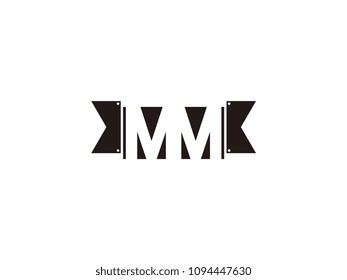 Initial letter mm black ribbon logo design